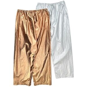 UZI NYC 2 Piece Bronze Silver Drop Crotch Metallic Loose Fit Light Space Pants